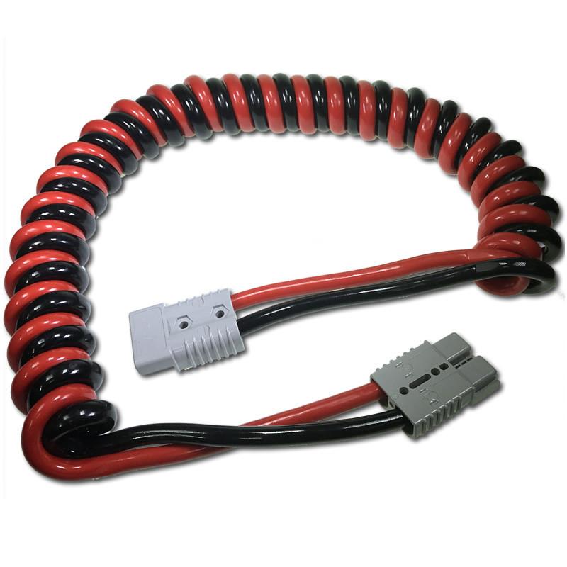 Retractable Tail Lift Lead featuring black and red coiled cable with 175amp Anderson Plug connectors, suitable for trailer battery connections.