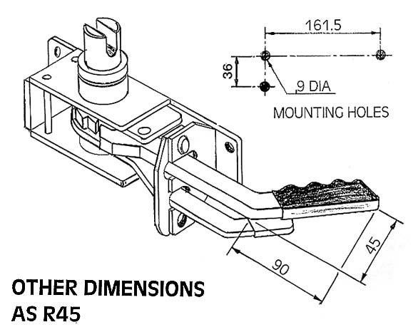 R45D Ratchet Tensioner technical drawing, showcasing a mechanical device with a slotted spindle, cranked lever, and pawl release, designed for Montracon Trailers Ltd.