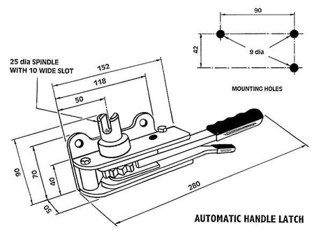 R55 Ratchet Tensioner technical drawing, showcasing a mechanical handle with slimline lever, slotted spindle, and integrated catch for trailer load restraint systems.