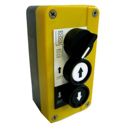 Ratcliff Control Box - 3 Button, designed for Palfinger Tail Lifts, featuring black knobs on a yellow panel, suitable for commercial trailer operations.
