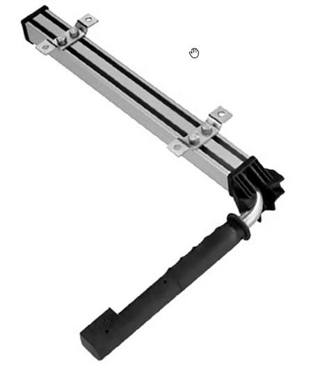 Telescopic Door Retainer with black handle, featuring a spring-loaded arm in a sealed aluminum housing for adjustable vehicle mounting.