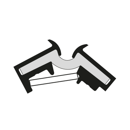 Tila Hinge 29mm x 2700mm, black and white sketch of interlocking aluminium profiles for doors, tailgates, and covers, designed for maintenance-free operation.