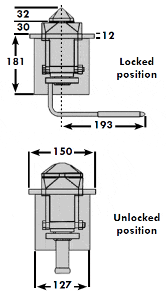 Universal Retractable Twist Lock diagram showing lock position and mechanical structure, designed for standard ISO corner castings with full 90-degree positive locking capability.