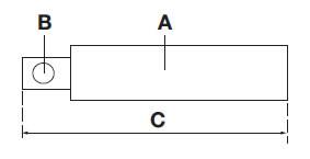 Piston Rod HACO for Bar Cargolift 101113476, featuring induction-hardened steel, chrome finish, and detailed diagram showing dimensions for cylinder compatibility.