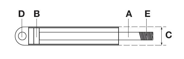 Tilt Ram HACO to Suit Bar Cargolift 1WE121043, shown in a detailed line drawing with dimensions and thread specifications.