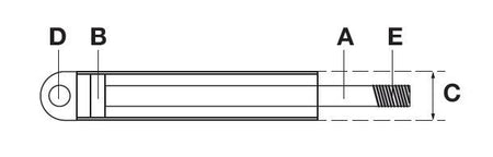 Tilt Ram HACO to Suit Bar Cargolift 1WE121043, shown in a detailed line drawing with dimensions and thread specifications.